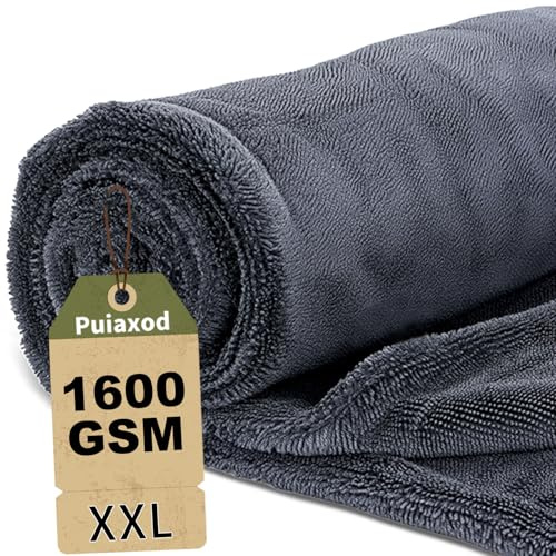90x60cm Chiffon Microfibre Séchage Voiture, 1600GSM Serviette Microfibre pour Auto, XXL Sechage Voitures, Ultra Absorbant, doux et Sans Peluches, Non Pelucheux – pour Voiture Moto Bateau Camion, Gris