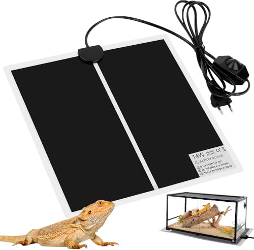 IWILCS Tappetino per Rettili, 14W Tappeto Riscaldante per Rettili, 28 x 28 cm Tappetino Riscaldante Rettili Regolabile, con Controllo della Temperatura, per Rettili Tartaruga, Lucertola, Geco, Ragno