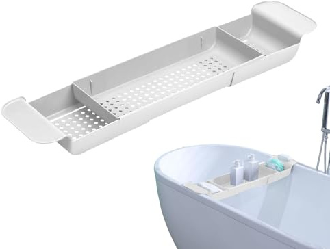 Plateau De Bain pour Baignoire | Tablette pour Baignoire Extensible,Support À Drainage Rapide Organisateur De Stockage Spa Maison pour Appartement Hôtel Résidence Gel Douche Shampooing