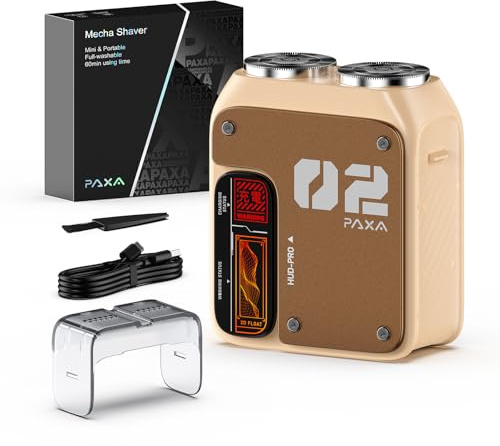 PAXA T01 Mini Afeitadora Eléctrica, 9000 RPM, Maquinilla de afeitar para Hombre, IPX7 Impermeable, Afeitada en húmedo y en seco, Afeitadora giratoria de doble cabeza, Inalámbrica, USB C Recargable