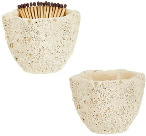 DICOSMETIC 2Pcs Decorative Match Holder Concrete Cute Match Jar Beige Matchstick Organizer Modern Home Decor Gifts Handmade Matches Box for Fireplace Bathroom Candle