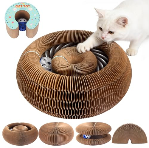Extensible Large Megnetic Magic Organ Cat Scratcher Toy | Upgraded Durable Cardboard Scratching Board with Bell Ball, Interactive Enrichment Toy for Indoor Cats & Kittens