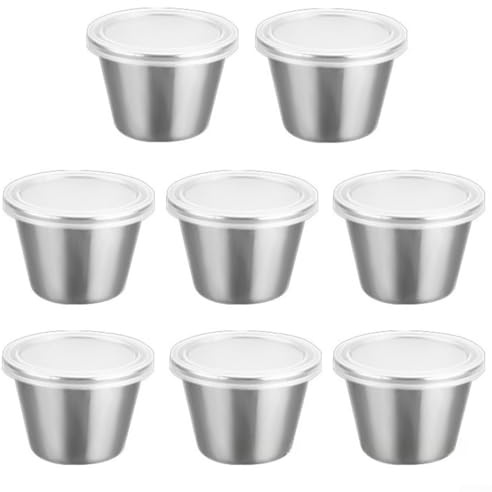 Rostfritt stål snacksbehållare 8 st, skålsallad dressing box 68 ml stapelbar med klara lock såskopp smaktillsatshållare