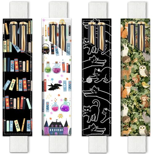PRESSINART 4 Piezas 4 Estilos Soporte de Pluma con Banda Elástica Ajustable para Libros de 7.9 x 1.8 Pulgadas Estuche de Lápices para Cuadernos de Tapa Dura Agendas Planificadores Carpetas Estuche par