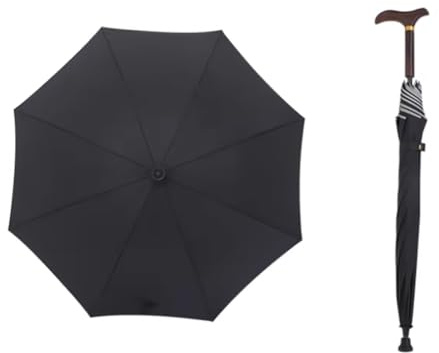 HEFJIAYCIQ Ombrello Con Bastone Da Passeggio, Ombrello Per Stampelle Con Bastoncini Da Passeggio 2 in 1, Portatile - Bastone Da Ombrello Ultraleggero, A Spasso Uomini E Donne,Nero,83cm/33inch
