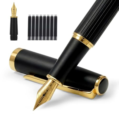 Zalantan Fountain Pen, Calligraphy Pens Luxury Metallic Fancy Pen - Includes 2 Nibs (F/EF), 8 Ink Cartridges, 2 Ink Refill Converters, Gift Box (Black)