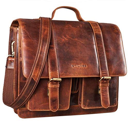 STILORD Marius Borsa in pelle da Insegnante Grande XL Professore Portadocumenti a tracolla per l'Ufficio Lavoro A4 raccoglitori in cuoio Uomo Donna Colore:kara - cognac