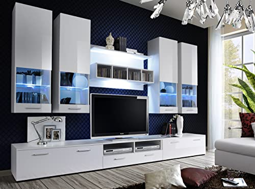 ASM Ensemble Meuble TV Mural - Dorade - L 100 Cm - 5 éléments - Blanc