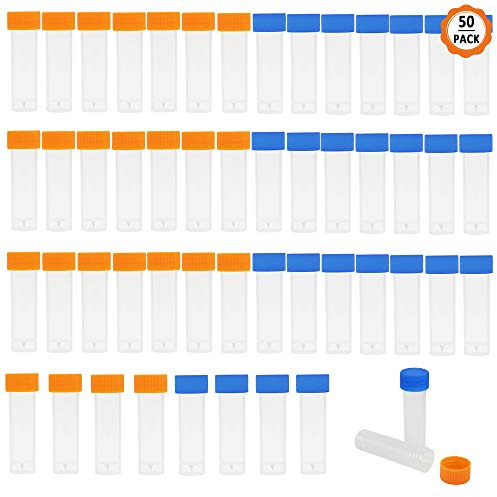 Dadabig 50 Pcs Tubo de muestras Tubos de ensayo de prueba 5ml Vial de Plástico con Tapa de Sellado de Tornillo para Laboratorio, 5.9cm x 1.5cm, 5ml （plástico）