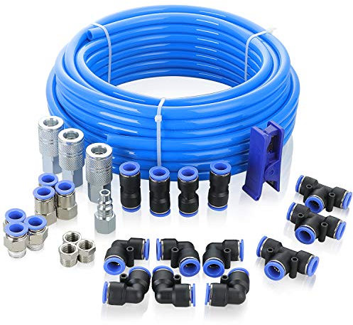 WYNNsky Shop Air Line Kit, 1/2 Inch OD×60 Feet PU Air Tube with Push to Connect Fittings, Industrial Type Quick Connect Coupler and Plug, 28PCS Garage Air Compressor Accessories Kit