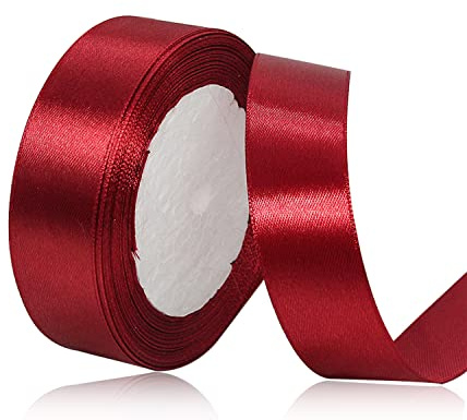 Vinrött satinband, enfärgat tygband för presentinslagning, hantverk, ballong, sömnadsprojekt, hårrosett, brudbukett, bröllopsgåvor, dekoration, 25 mm x 22 m