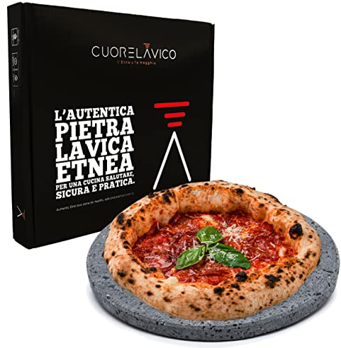 CUORE LAVICO - PIASTRA REFRATTARIA IN PIETRA LAVICA ETNEA TONDA PER PIZZA DIAMETRO 35 SP. 2 CM | FORNO A GAS, ELETTRICO E BARBECUE PER PANE E PINZA - MADE IN ITALY