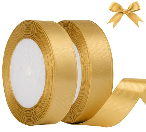 AWCIGG Cinta de raso dorada, 44 m x 20 mm, decorativa para regalos, floristería, manualidades, costura, coches, bodas, Navidad (22 m/rollo)