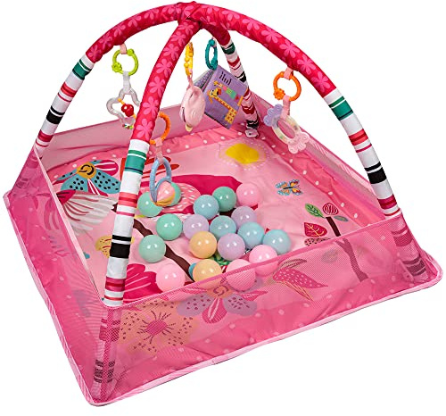 XUANYU Lekmatta för barn, multifunktionell babygym, multiaktiv evolutionär gym, utvecklingsaktivitet gym med lekbåge, bollbad (rosa C)