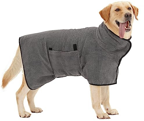 HezzLuv Peignoir pour Chien, Peignoir en Microfibre pour Chien Moyen et Grand, Super Absorbante Serviette pour Chien, Manteau de Séchage pour Animaux, Peignoir deBain à Séchage Rapide (Gris XL)