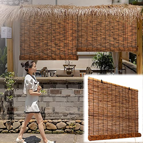 Bambusrollo Outdoor Wetterfest Aussenbereich Natural Schilf Vorhang Bambusvorhang Schilfvorhänge Bambus Sichtschutz Rollos Jalousien Dachterrasse Balkon Beschattung Sonnenschutz Atmungsaktiv Rollo ( S