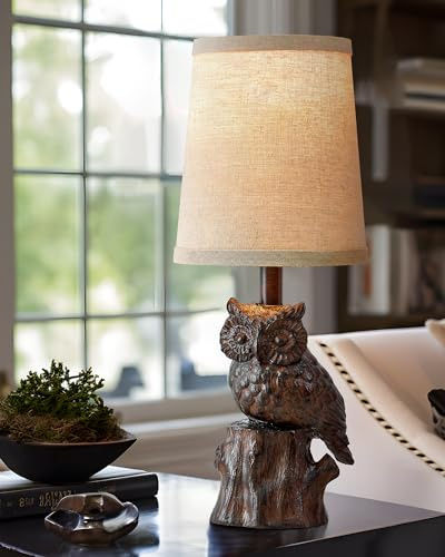 G-SAFAVA 14.25 Small Table Lamp for Living Room Farmhouse Bedside Resin Single Lamp with Brown Owl Lamp Shape for Bedroom Retro Rustic Nightstand Lamp