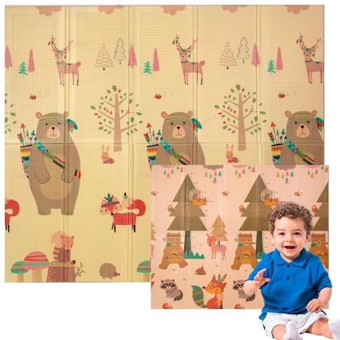 Edibaby, Alfombra Bebe, 200 x 180 cm, 1 cm Grosor, Diseño Infantil, Acolchada de XPE, Reversible y Plegable, Tapete Actividades, Colchoneta para Niños para Juegos en el Suelo (Native Edition)