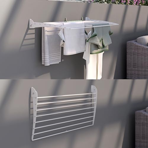 foxydry Fold, Stendibiancheria da parete, Stendino Verticale, Pieghevole da Interno e Esterno in Alluminio e Acciaio 102x50x50 cm (Bianco Down, 1x Fold 100)