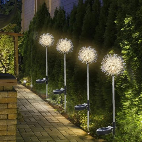 buywin 4Pack Dandelion Solar Lights Ourdoor Garden, LED Waterproof Solar Landscape Light, Metal Dandelion Lights for Courtyard Pathway Flowerbed Patio Lawn Décor(4Pack)
