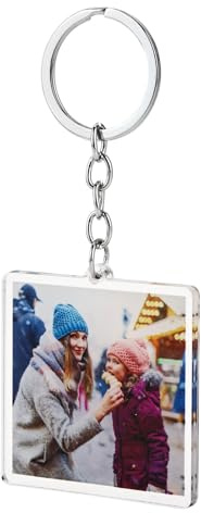 CQSXM Personalisierter Schlüsselanhänger mit Foto, Foto Schlüsselanhänger - Rückseite zeigt ein Spiegelbild des Foto, Geschenk für Freunde/Partner/Väter/Mütter (Quadrat)