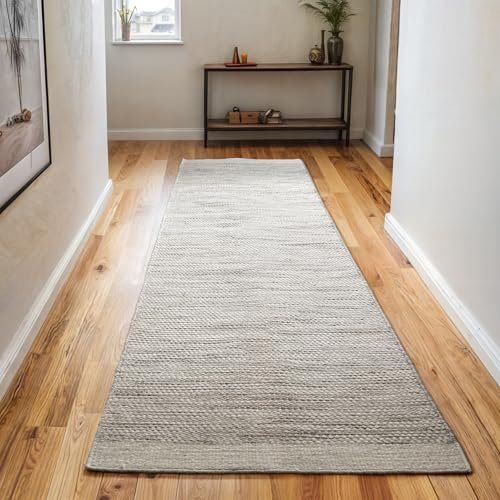 MY-RUG Teppich Wohnzimmer Läufer Flur 200 x 80cm Wollteppich Strickteppich Webteppich Natur weiß WoolHeaven Creme Boho Style