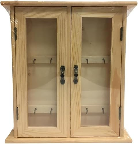 MIZIkeyGO Schlüsselschrank aus Holz, Retro-Schrank, Schlüsselkasten für die Wand, ca. 29 x 22 x 5,8 cm, Holzfarbe