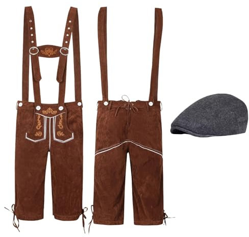 Bayerische Premium Lederhose Herren Tracht Trachtenhose Herren Kurz Bestickt Original Trachtenlederhosen für mit Hosenträger Trachtenhut Trachten Trachtenmode Kurze Oktoberfest Outfit