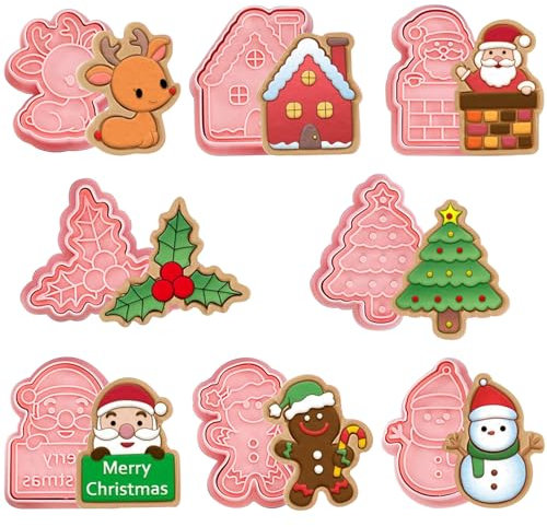 YeahBoom 8 Pezzi Formine Biscotti Natale,3D Pressable Formine per Biscotti,Tagliabiscotti 3D Natale Set,Stampi Biscotti Natalizi Plastica,Stampo Biscotti Natalizi per Decorare Biscotto Dolci Torta