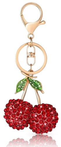 Moguri Funkelnder 3D Kirschenschlüsselanhänger, Roter Taschenanhänger mit Kristallsteinen, Eleganter Schlüsselanhänger für Damen, Ideal für Handtaschen, Geldbörsen, Rucksäcke und Autoschlüssel