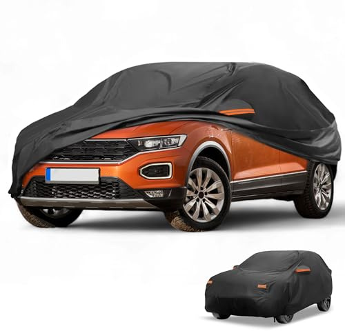 Partuto 210D-PU Full Car Cover for VW T-Roc with Zipper | All-Weather Waterproof, UV-Resistant Outdoor Full Cover, Right Side Zipper, Black