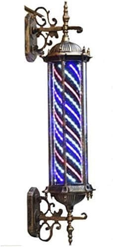 Lámpara de pared para exteriores con poste de barbería de 35 pulgadas, letrero de barbería abierto retro, luces giratorias e iluminadas con rayas rojas, blancas y azules, lámpara de poste de barb