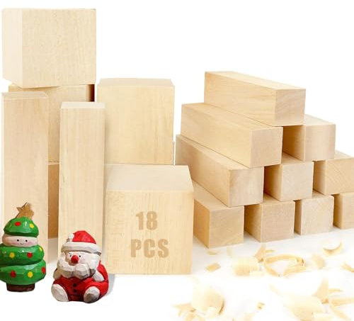 18 pcs Basswood Carving Blocks, 2 Size Carvingwood Smooth Surface Unfinished Wood Blocks, Natural Wooden Set for DIY, Shaping, Painting Creative Art Craft