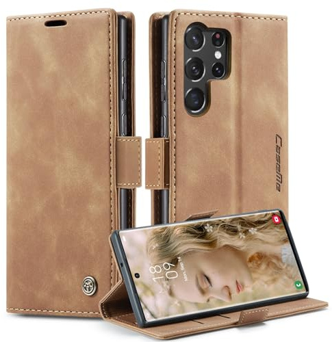 Monweicz Handyhülle für Samsung Galaxy S23 Ultra Hülle Premium Lederhülle Klappbar Flip Case Tasche Magnet Kartenfach Standfunktion Klapphülle Schutzhülle für Samsung Galaxy S23 Ultra - Braun