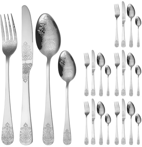 Cutlery Set, 24 PCS Stainless Steel Silverware Flatware Set Service for 6, Mirror Polished Tableware with Knives Forks Spoons Teaspoons, Dishwasher Safe/Easy Clean