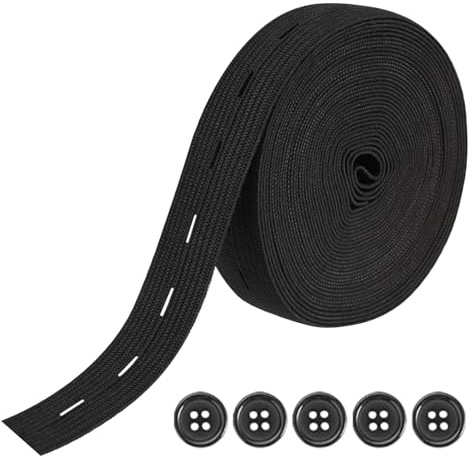5m Gummiband Schwarz,Elastizität Hosengummi,Knopfloch Gummizugband,Breit 2cm Gummiband Nähenmit,Lochgummiband Mit 5 Tasten Gummiband Nähen,für Taschen,Culottes,Taillenbändern zum Stricken,Rock