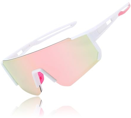 Rosedreamer Lunettes de soleil de sport rapides Hommes Femmes Lunettes de soleil polarisées Lunettes de vélo Lunettes de course pour VTT Vélo de course Vélo de ski Course à pied avec UV400（Rose）