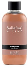 Millefiori Milano – Fragranza per Diffusore a Bastoncini 250 ml, Rose Espresso – Profumatore Ambiente Raffinato con Note Fiorite e Intense