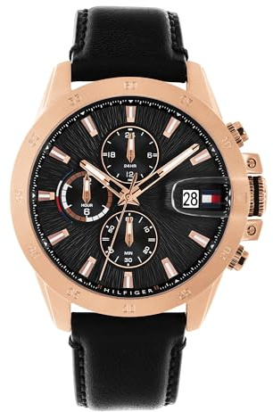 Tommy Hilfiger Reloj de Cuarzo con Doble Husos Horarios para Hombre con Correa de Acero Inoxidable o de Cuero