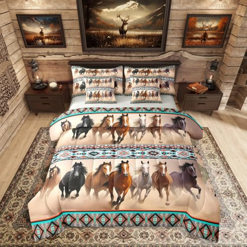 Erosebridal Horse Bed in a Bag,Southwestern Aztec 7 Piece Bedding Set King Size,Farmhouse Animal Bed Set Includes Comforter, Sheet Set, Pillowcases & Pillow Covers All Season Bedroom Decor