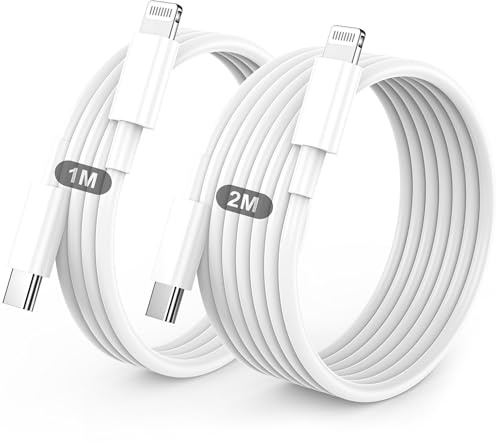 Cable iPhone USB C, Cable USB C vers Lightning 1M+2M, MFi Certifié Câble iPhone USBC Chargeur Rapide Fil pour Apple iPhone 14 13 12 11/Pro Max/Pro/Plus/XS/XR/X/8/7/SE, pour iPad- Blanc