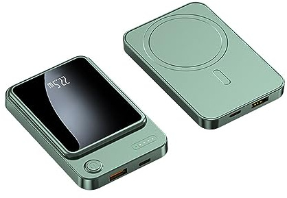 Batterie Externe sans Fil à Aspiration magnétique, 2 pièces, 15 W, Charge Rapide bidirectionnelle, PD20W, 10 000 mAh, Verte