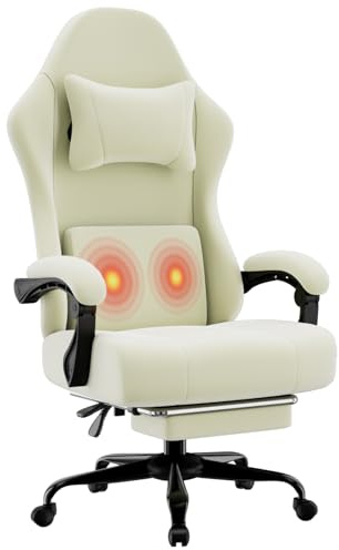 HOTOSYCH Silla Gaming con Muelles Ensacados y Reposapiés, Silla de Oficina Ergonómica con Cojin Lumbar Ajustable, Silla Gamer (Tejido, Beige, Tamaño Grande)