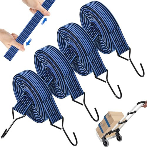 Spanngummi mit Haken, Flach Expander Spanngurte, 1M Länge Gepäckspanner, Gummispanner für Sackkarre, Gepäckträger, Fahrrad, Motorrad, Camping (4 Stück, 1M*2.5CM, stück, 1)