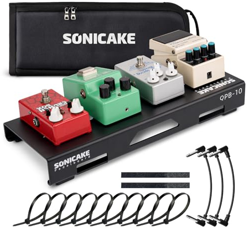 SONICAKE Pedaliera Mini per Chitarra in Alluminio Pedalboard per Effetti per Chitarra 36 x 14.5 x 5 cm con Borsa, Nastro Pedaliere e Fascette Nero QPB-11