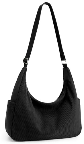 Corduroy Crossbody Bag for Women Large Capacity Tote Bag with Zip & Pockets