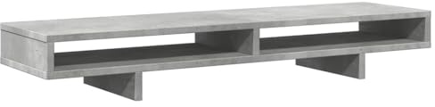 Monitorställ betonggrått 100 x 27 x 15 cm trämaterial med 2 fack, ergonomisk laptophållare, skrivbordshylla, stativ för kontor hemmakontor