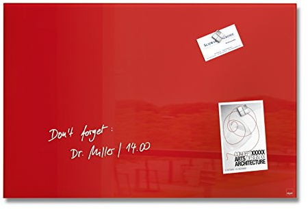 SIGEL GL122 Lavagna magnetica in vetro premium, superficie lucida, 60 x 40 cm, montaggio facile, rosso, Artverum