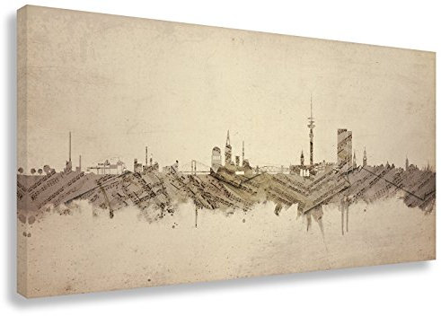 Hamburg Skyline - Musiknoten (div. Größen) 3D 4cm - Leinwandbild Wandbild Zimmerbild Küchenbild Kunstdruck - 70x140cm