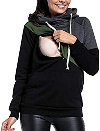Jueshanzj Damen Hoodie Umstandspullover Dunkel Grau+Armee Grün XS